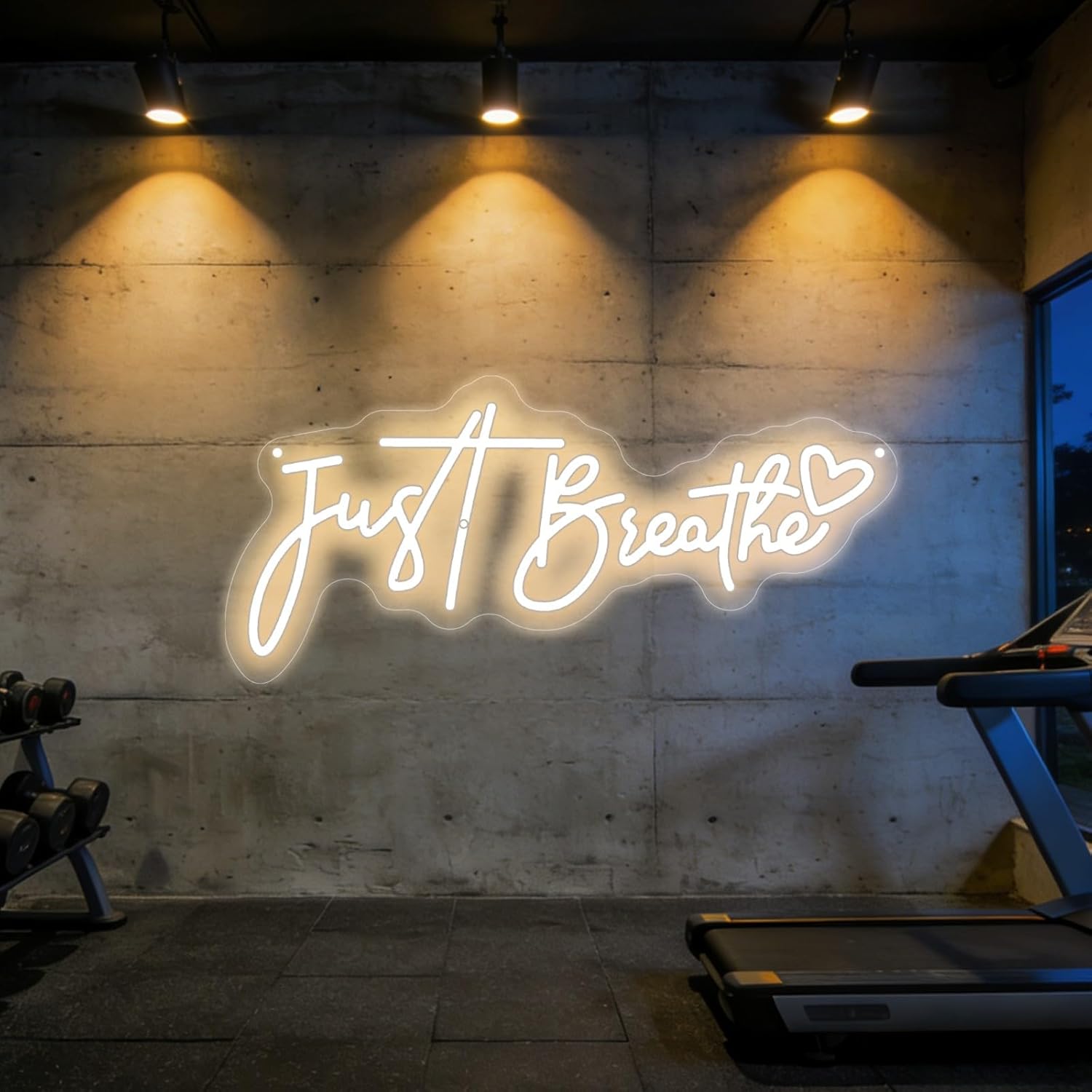 Pilates Yoga Room - Letreiro Neon 'Just Breathe' com Luz