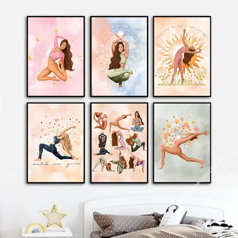 Pilates Yoga Room - Desenhos animados nórdicos cartazes e impressões
