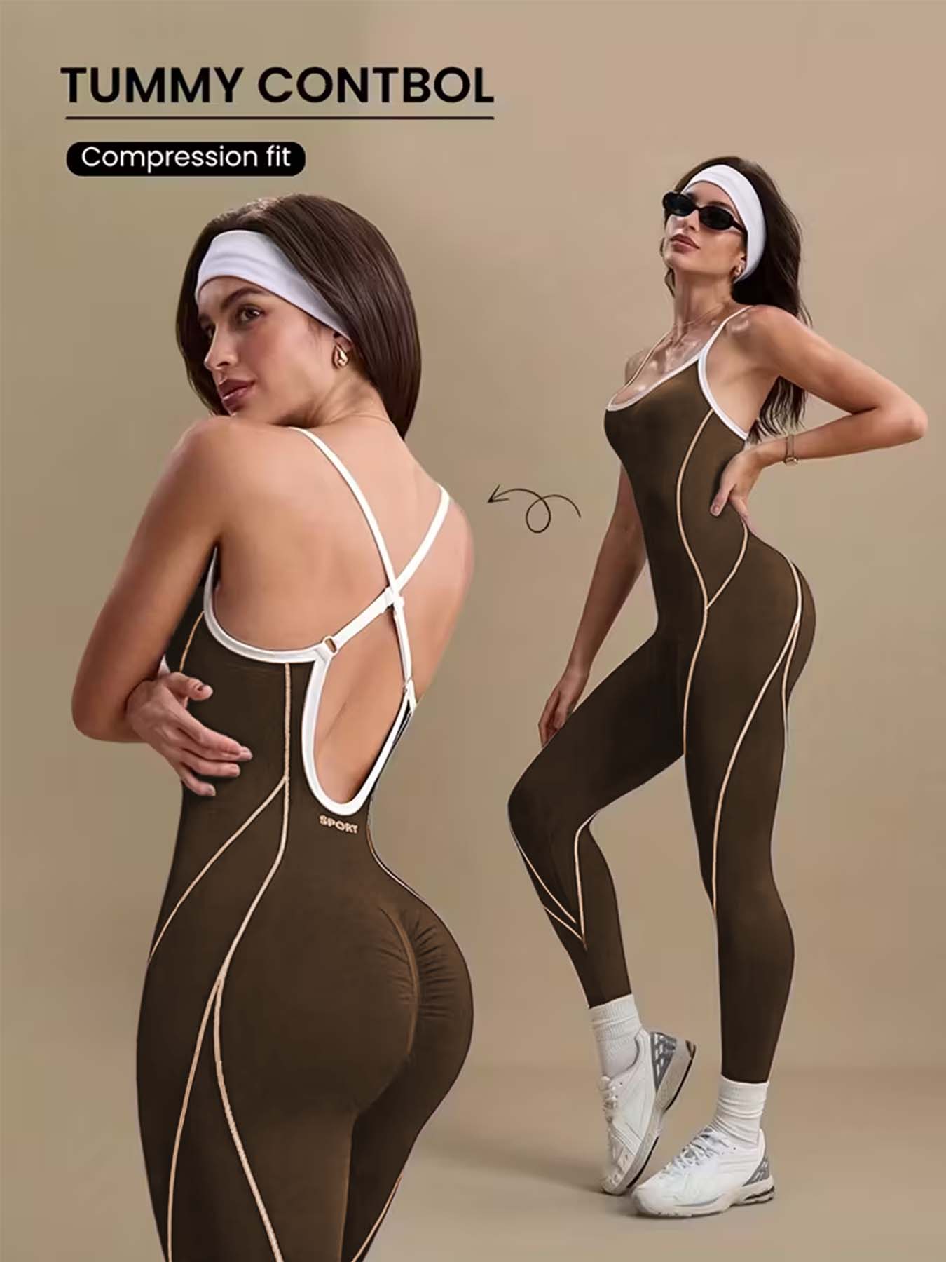 Pilates Ankle Strap - Macacão de Yoga Feminino Marrom com